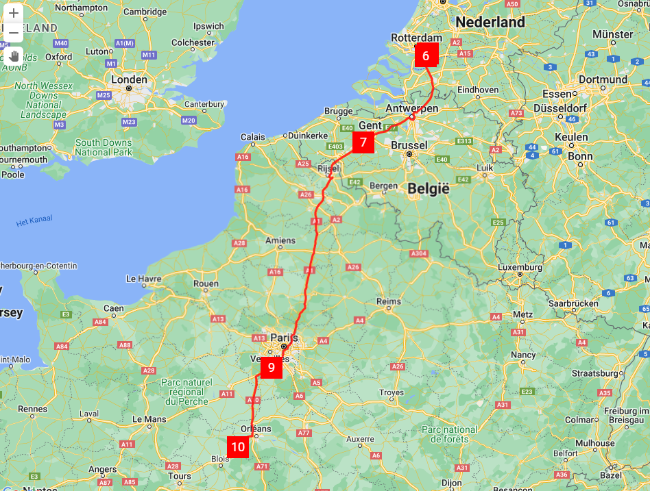 Routekaart van Alblasserdam naar Orleans Frankrijk